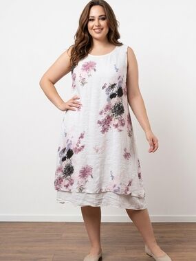 White Textured Cotton-Blend Dress
